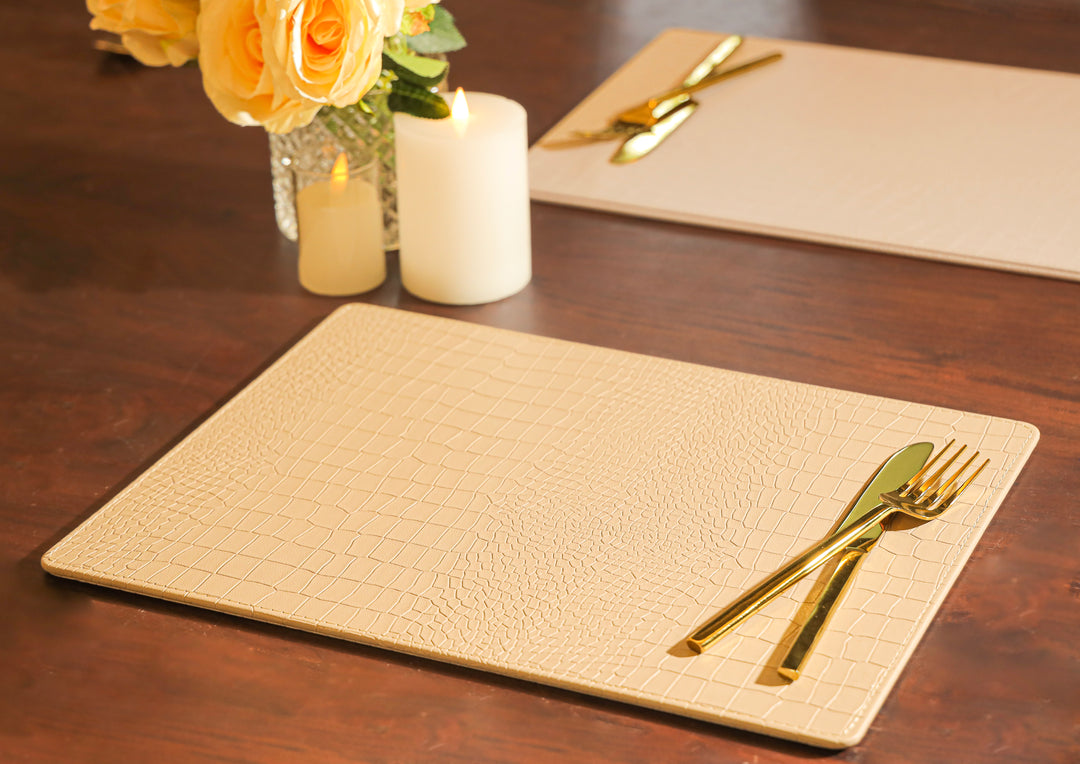 Set of 2 Table Placemats in Croco, Beige