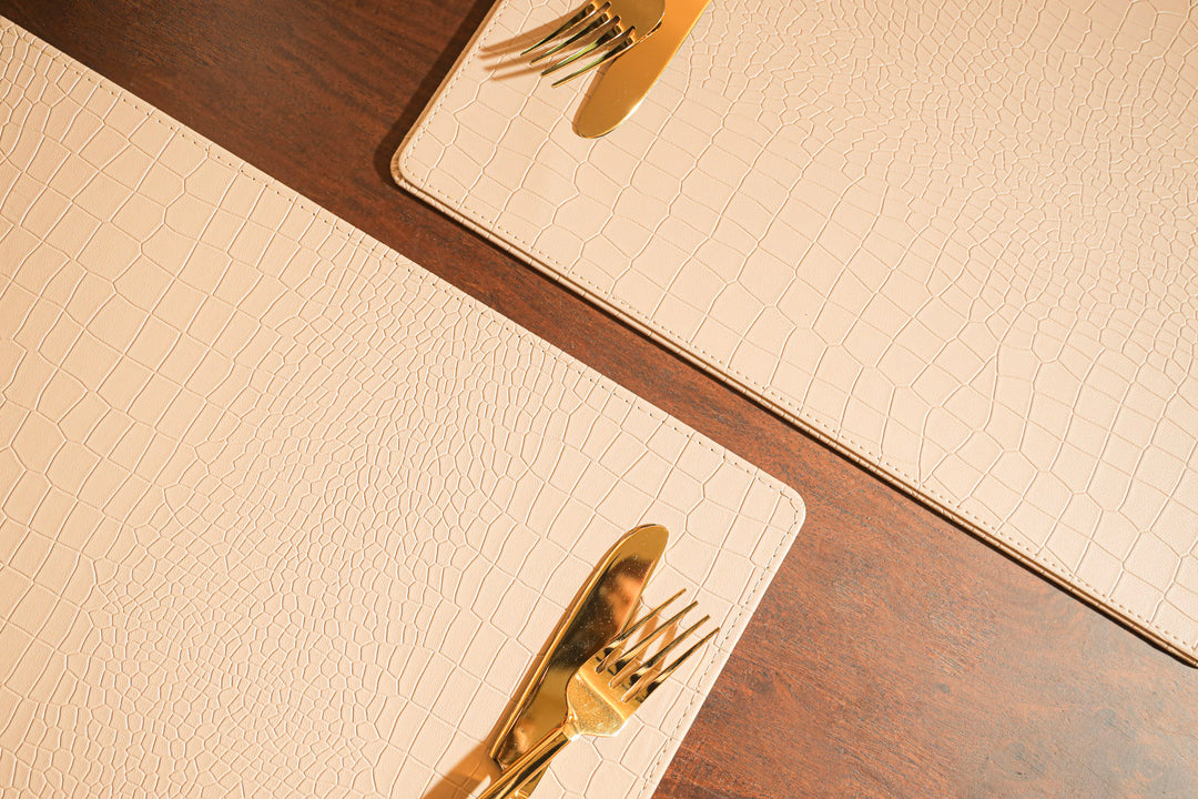 Set of 2 Table Placemats in Croco, Beige