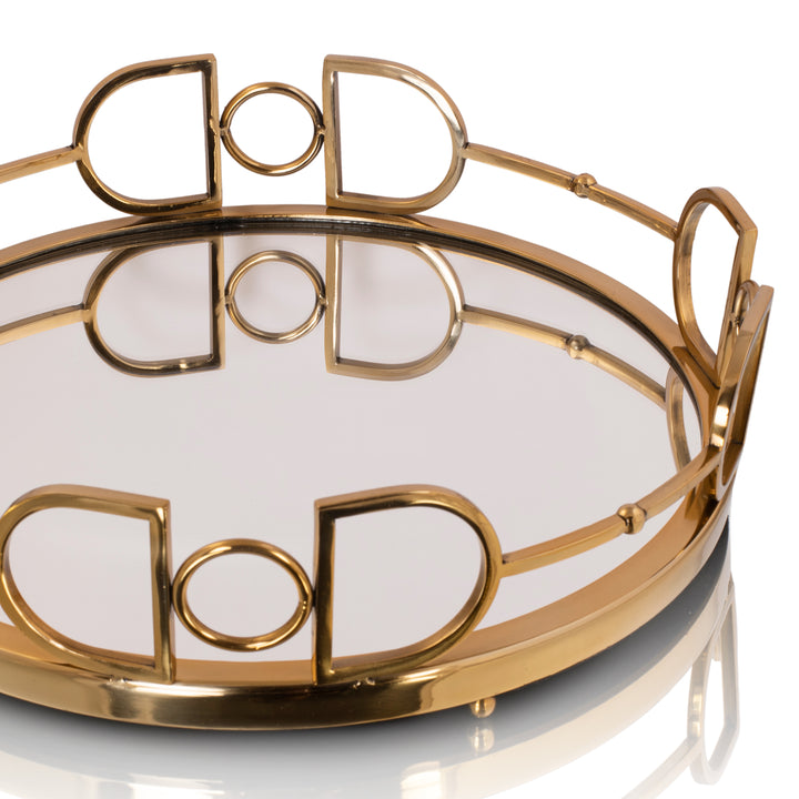 Mirror Glass SS Tray, Gold