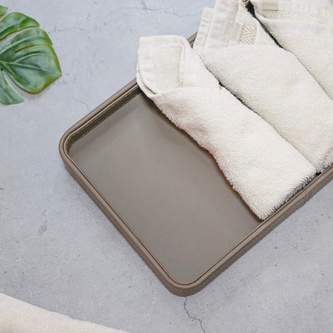 Faux Leather Oblong Serving Tray, Brown