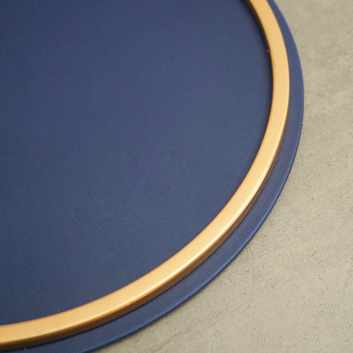 Blue Serving Tray with Golden Handles, Round