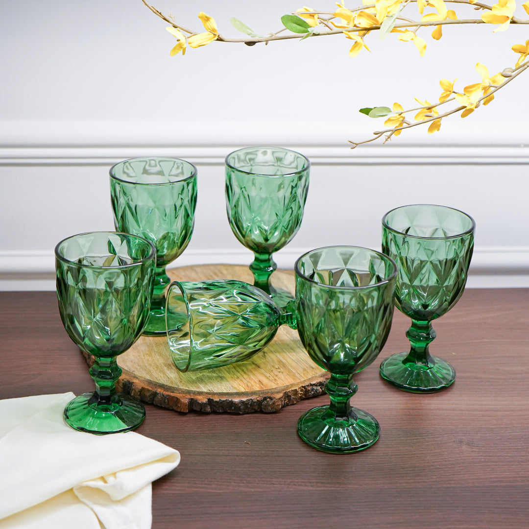 Tinted Luster Glasses, Green, Set of 6