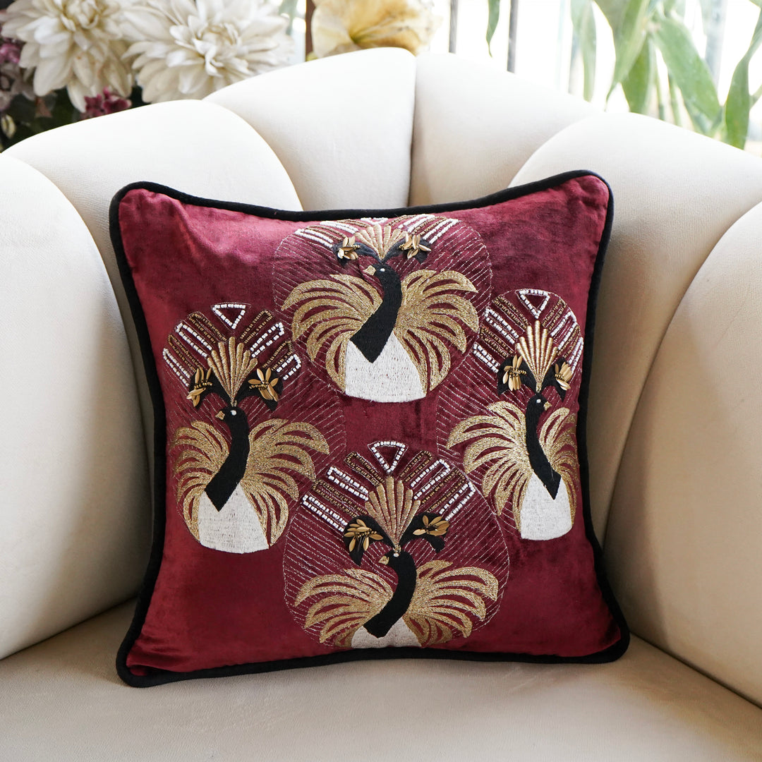 Flapper Bling Ruby Red Velvet Cushion Cover 16X16 inch