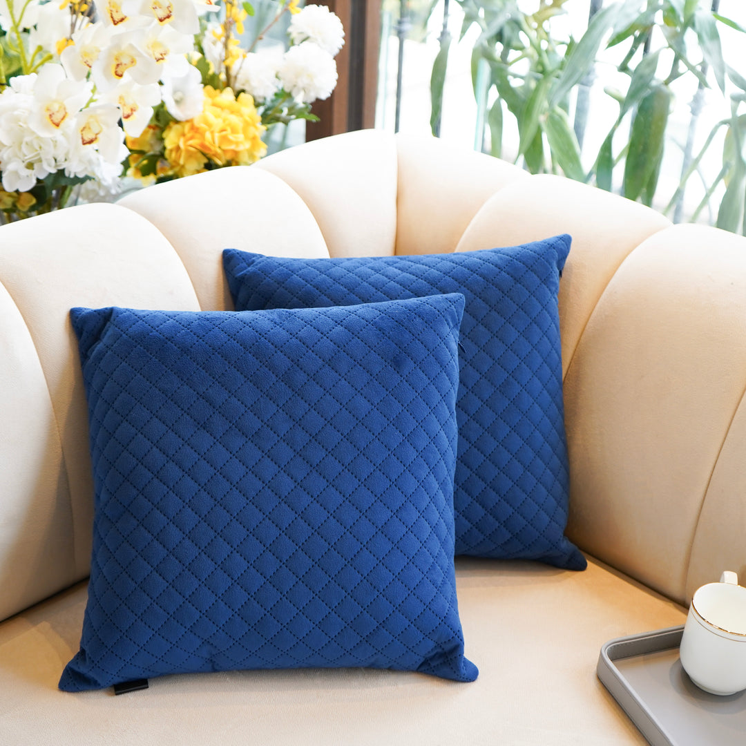 Quilted Cushion Covers In Sapphire Blue, Set Of 2, 16x16 inch