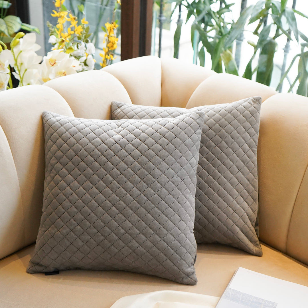 Quilted Cushion Cover Grey Set of 2, 16 x 16