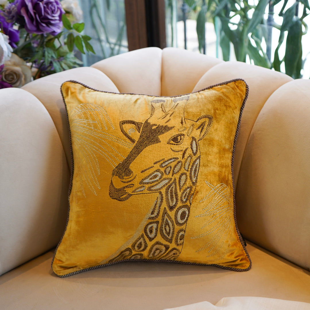 Mustard Masai Girafa Velvet Cushion Cover 18x18 inch