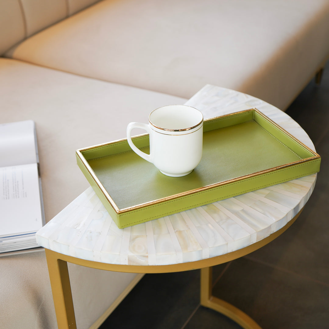 Oblong Serving Tray, Green with Golden Accents