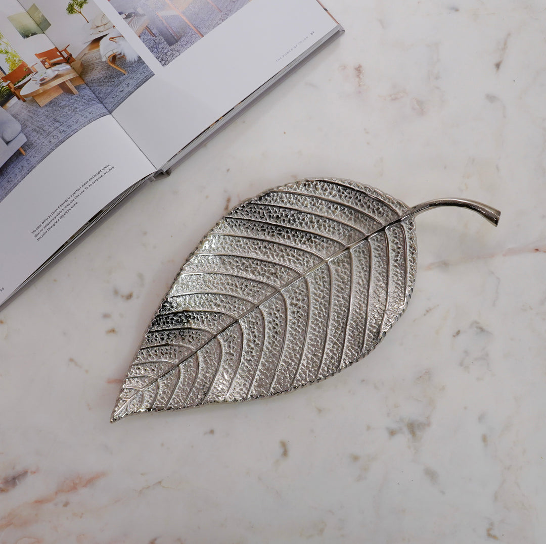 Silver Large Neem Leaf Decor Platter