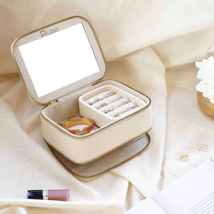 Travel Organiser Jewellery Box, Cream