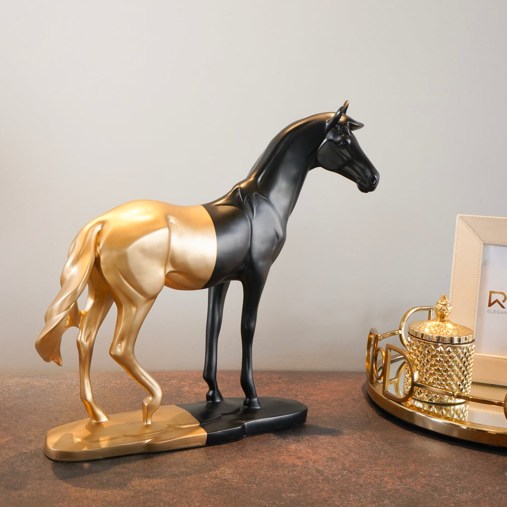 Black & Gold Cavallo Running Horse Polyresin Figurine