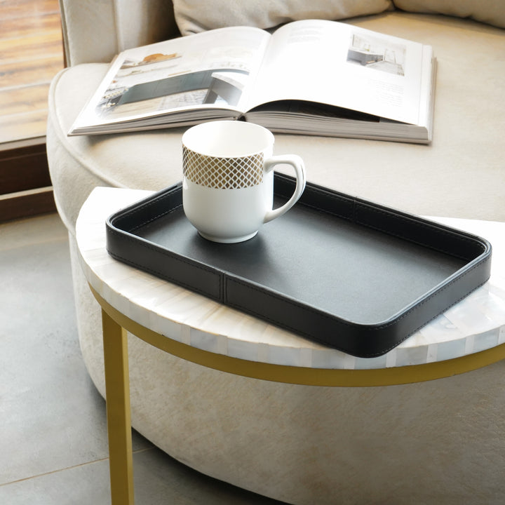 Faux Leather Oblong Serving Tray, Black