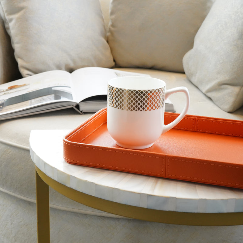 Faux Leather Oblong Serving Tray, Orange