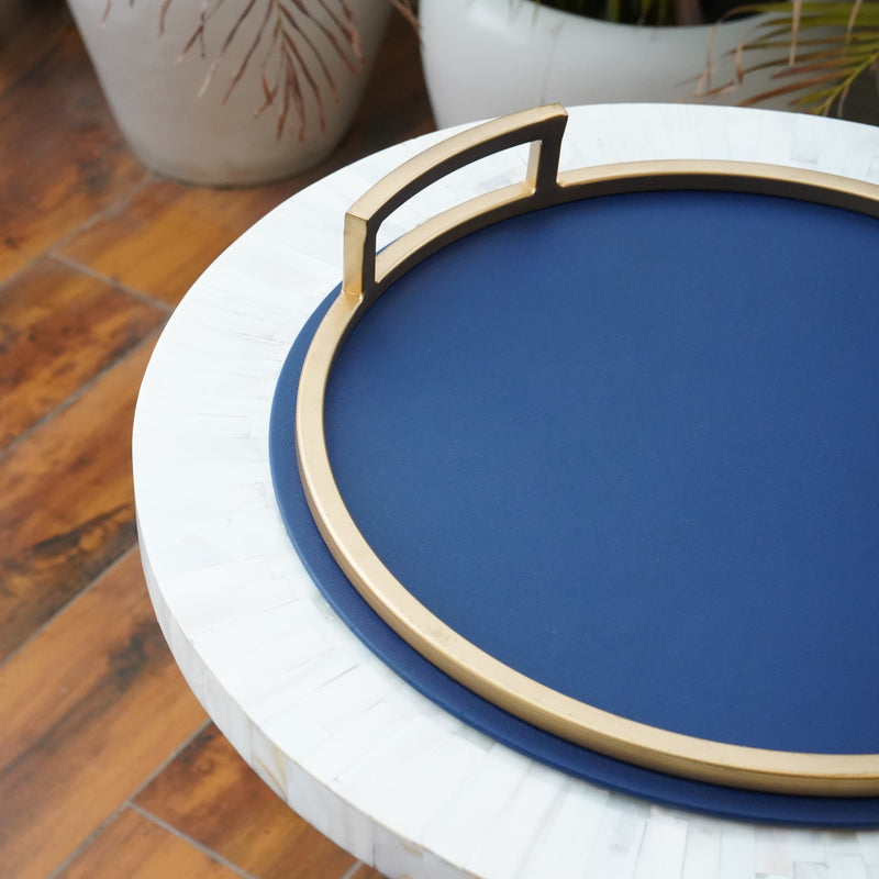 Blue Serving Tray with Golden Handles, Round