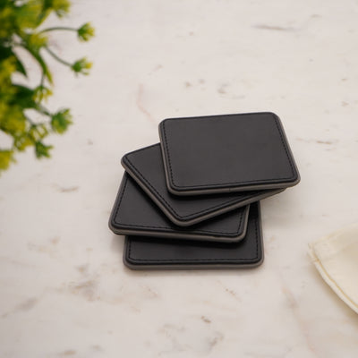 Set of 4 Faux Leather Coasters, Black