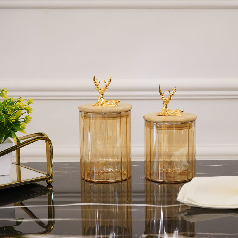 Gold Tinted Glass Jar with Airtight Lid, Small