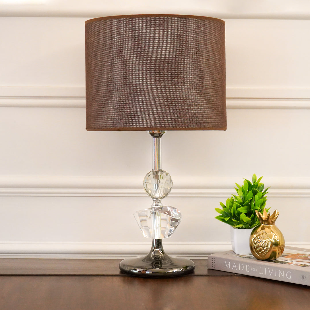 Clear Crystal Table Lamp with Textured Brown Shade