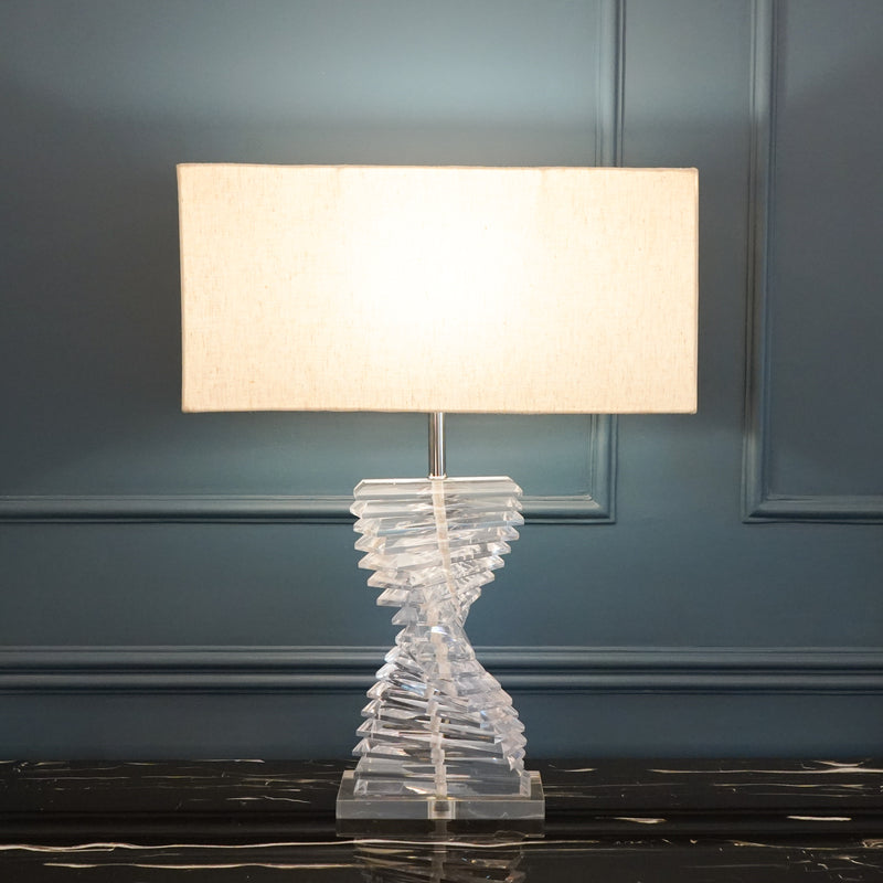 Crystal Stairway Radial Table Lamp with a White Shade