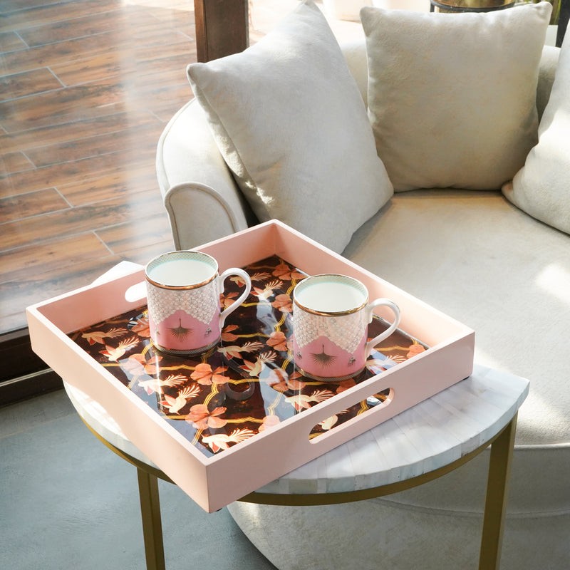 Pink & Brown Floral Avana Serving Tray