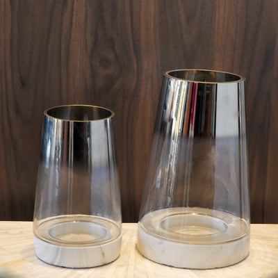 Glass Vase with White Marble Base, Large
