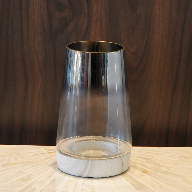 Glass Vase with White Marble Base, Large