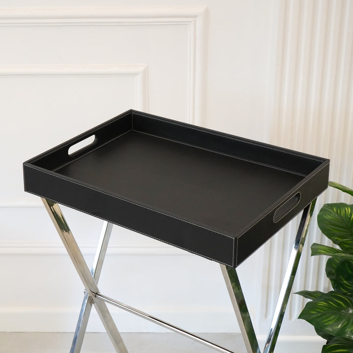 Butler Tray Table With Stand, Black