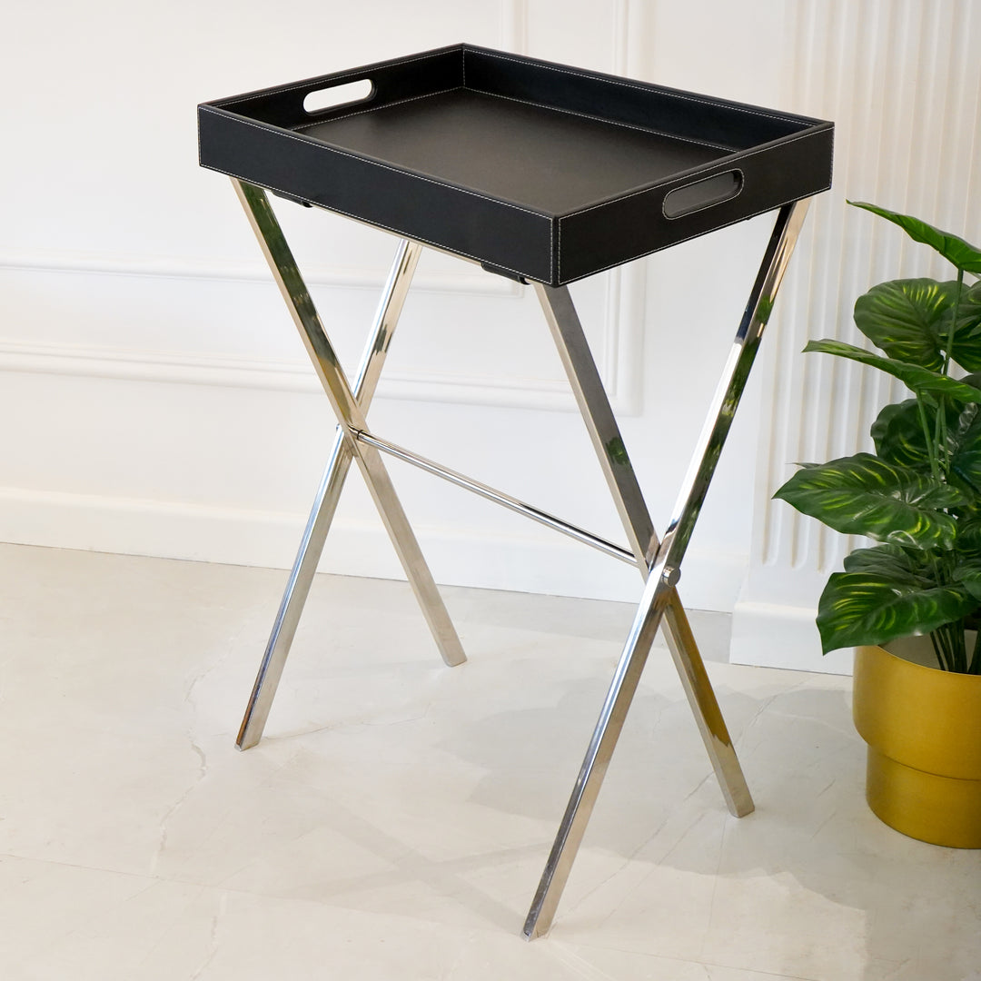 Butler Tray Table With Stand, Black