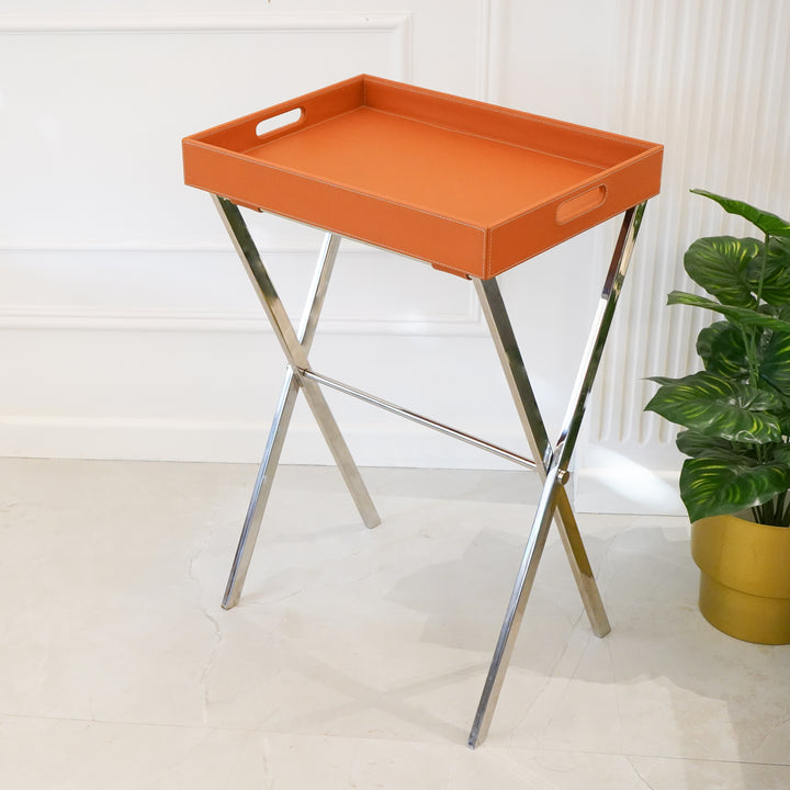 Butler Tray Table With Stand, Tan