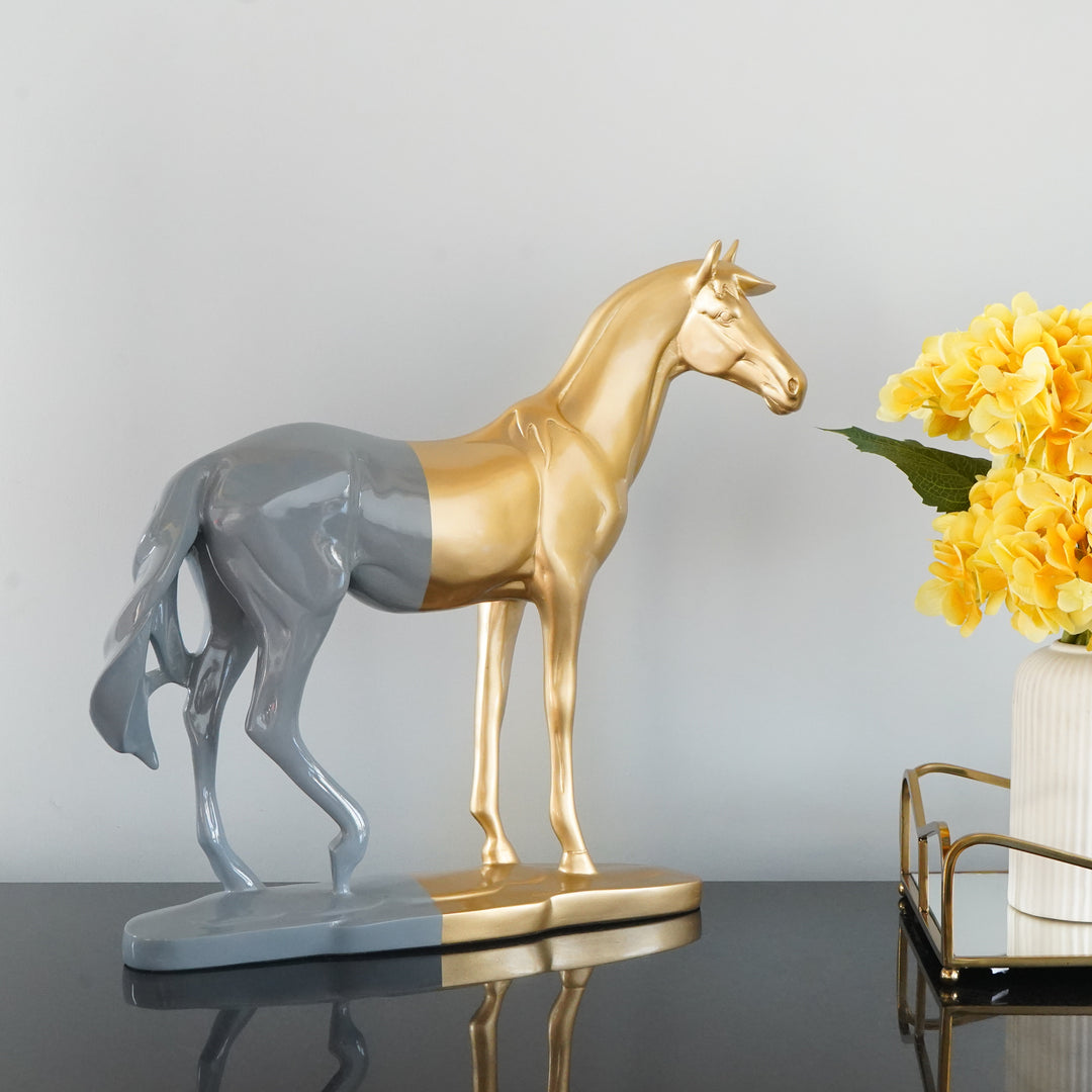 Grey & Gold Cavallo Running Horse Polyresin Figurine