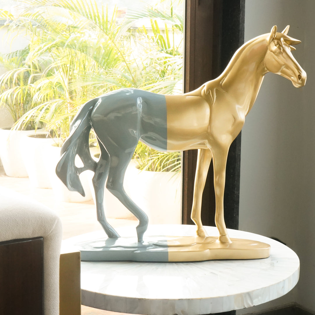 Grey & Gold Cavallo Running Horse Polyresin Figurine