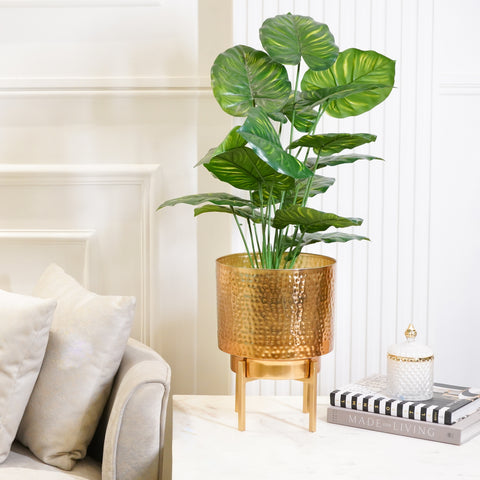 Golden Hammered Planter With Stand