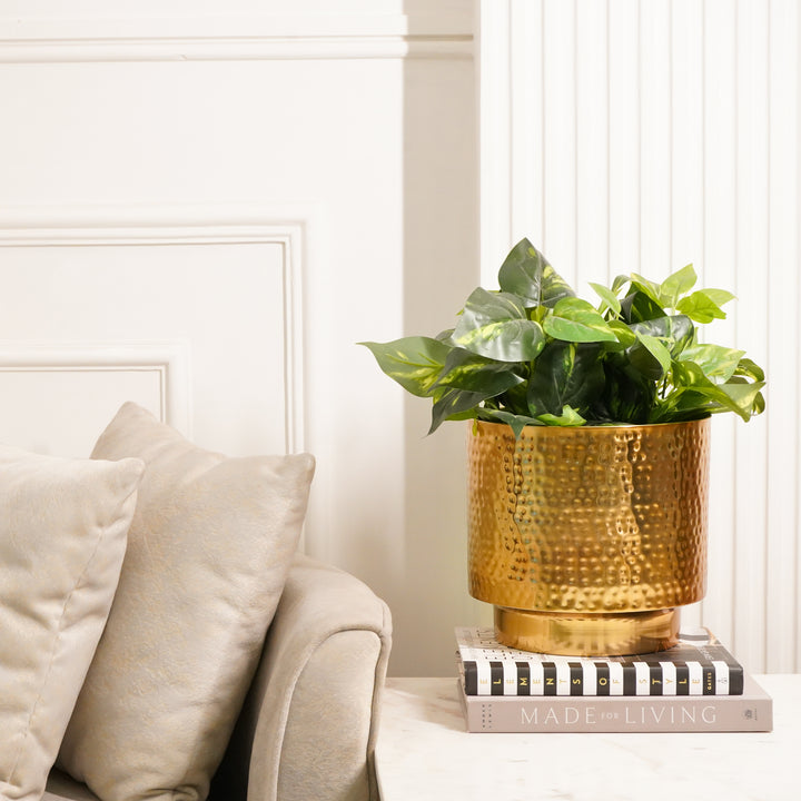 Golden Hammered Planter With Stand