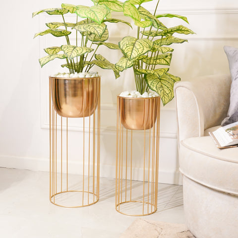 Golden Planter With Stand, Set of 2