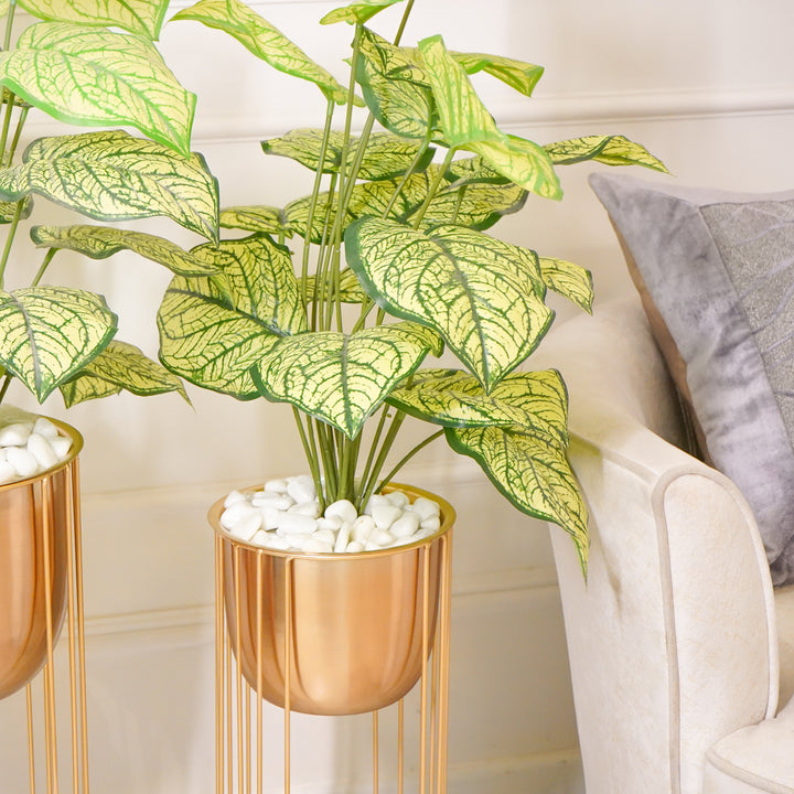 Golden Planter With Stand, Set of 2