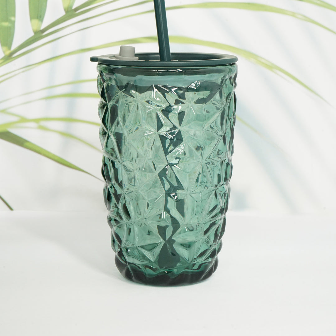 Green Hammered Glass Sipper | Includes Reusable Straw