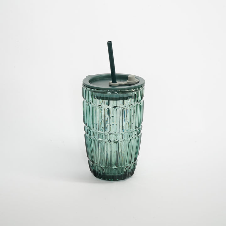 Green Fluted Glass Sipper | Includes Reusable Straw