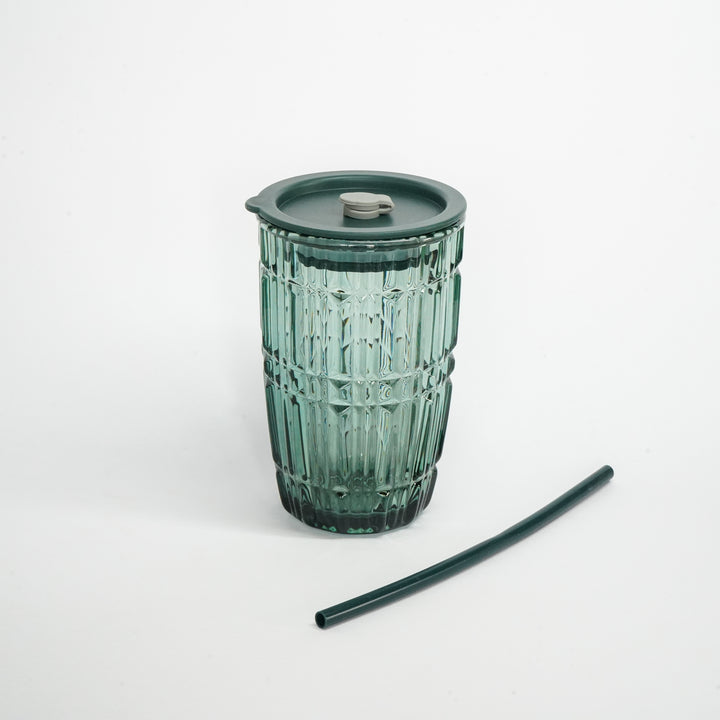 Green Fluted Glass Sipper | Includes Reusable Straw