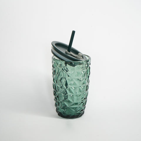 Green Hammered Glass Sipper | Includes Reusable Straw