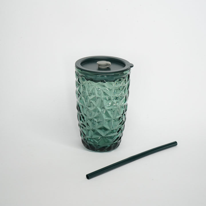 Green Hammered Glass Sipper | Includes Reusable Straw