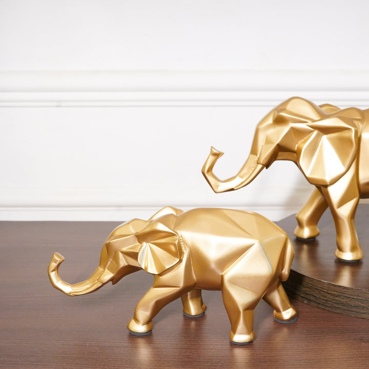 Gold Elephant Resin Figurine, set of 2