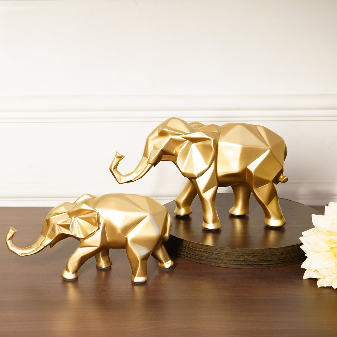 Gold Elephant Resin Figurine, set of 2