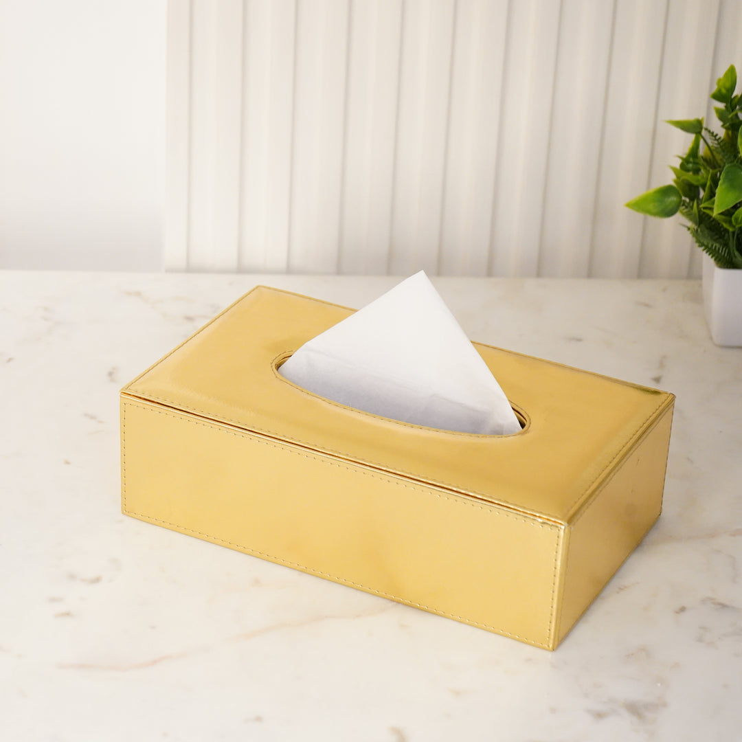 Faux Leather Tissue Box, Gold