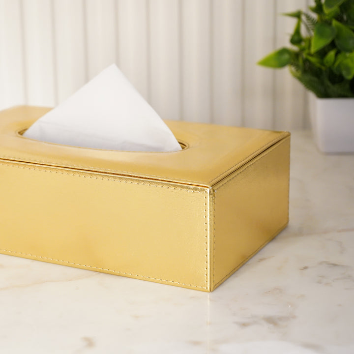 Faux Leather Tissue Box, Gold