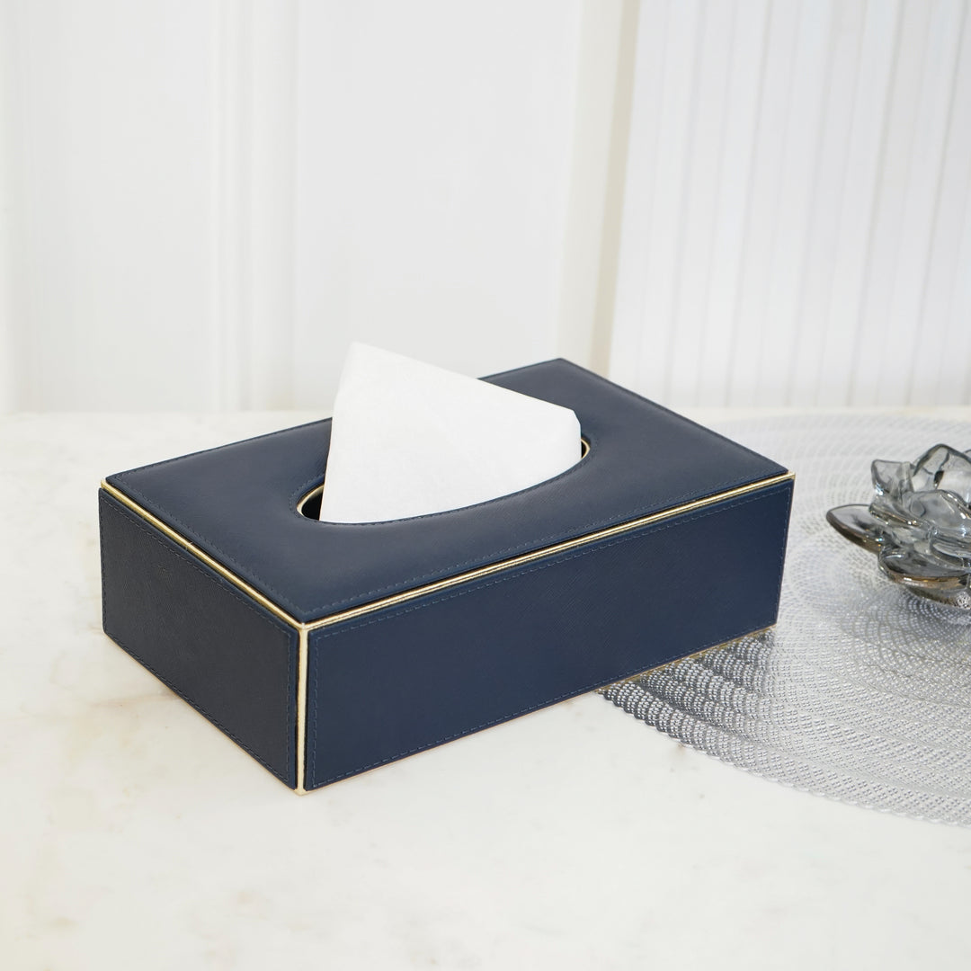 Faux Leather Tissue Box, Navy Blue