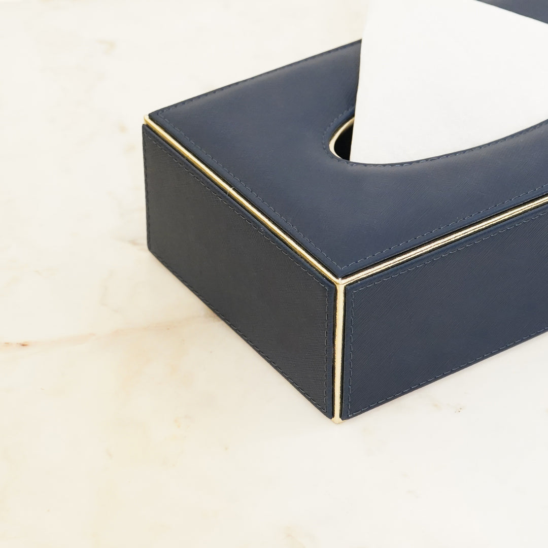 Faux Leather Tissue Box, Navy Blue