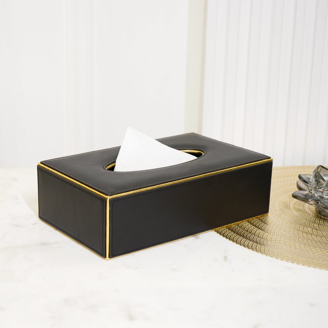 Faux Leather Tissue Box, Black