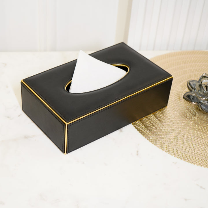 Faux Leather Tissue Box, Black