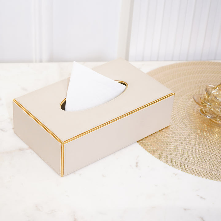 Faux Leather Tissue Box, Beige