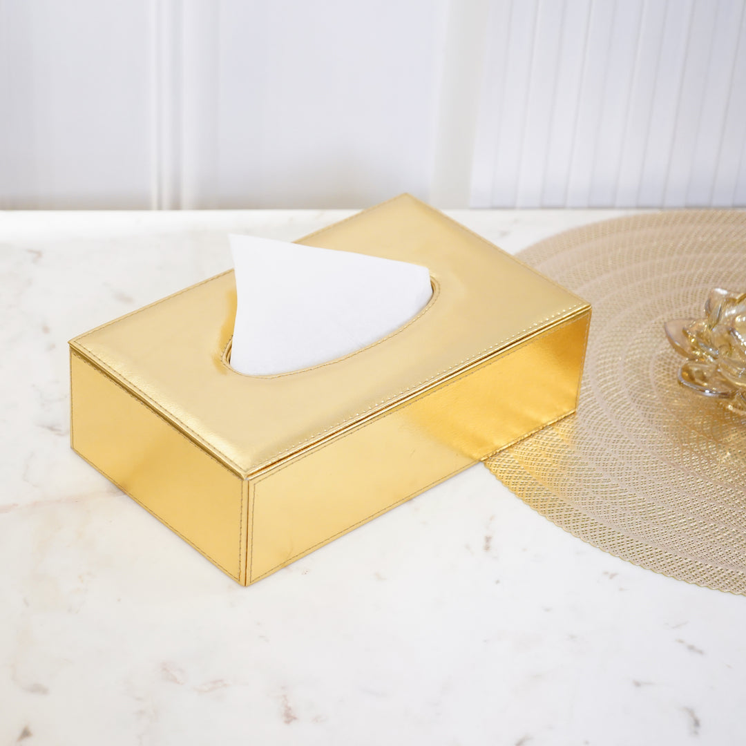 Faux Leather Tissue Box, Gold