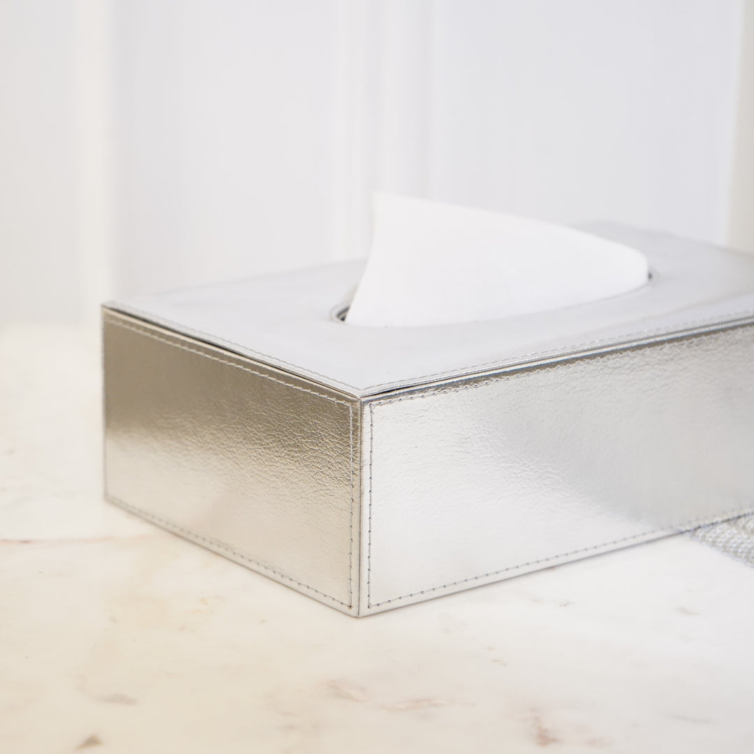 Faux Leather Tissue Box, Silver