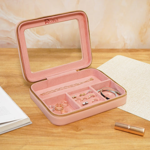 Faux Leather Jewellery Travel Organiser Box, Pink